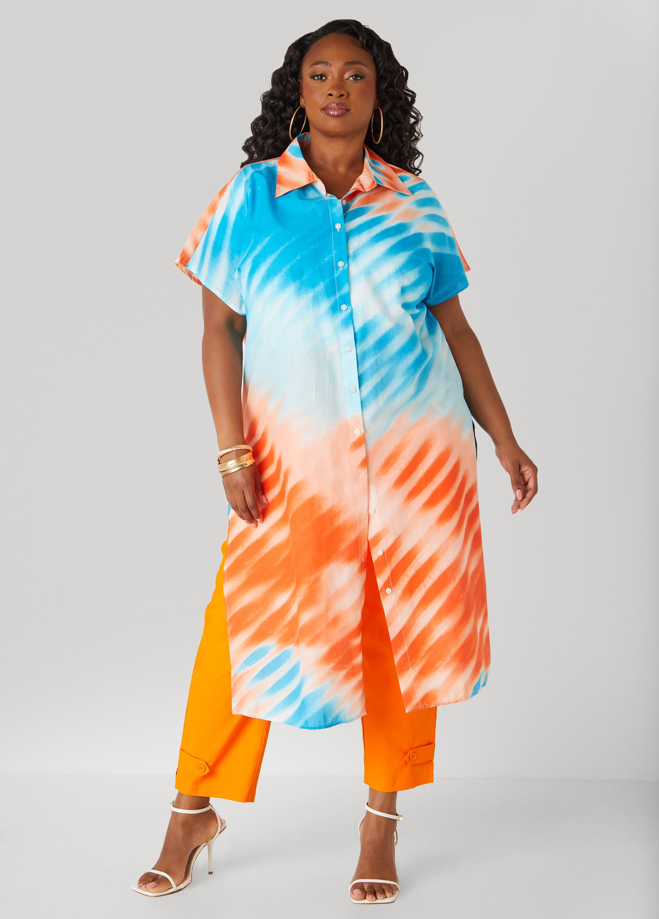 Plus Size Tie Dyed Cotton Duster Shirt