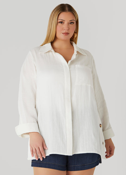 Button Detailed Cotton Gauze Shirt