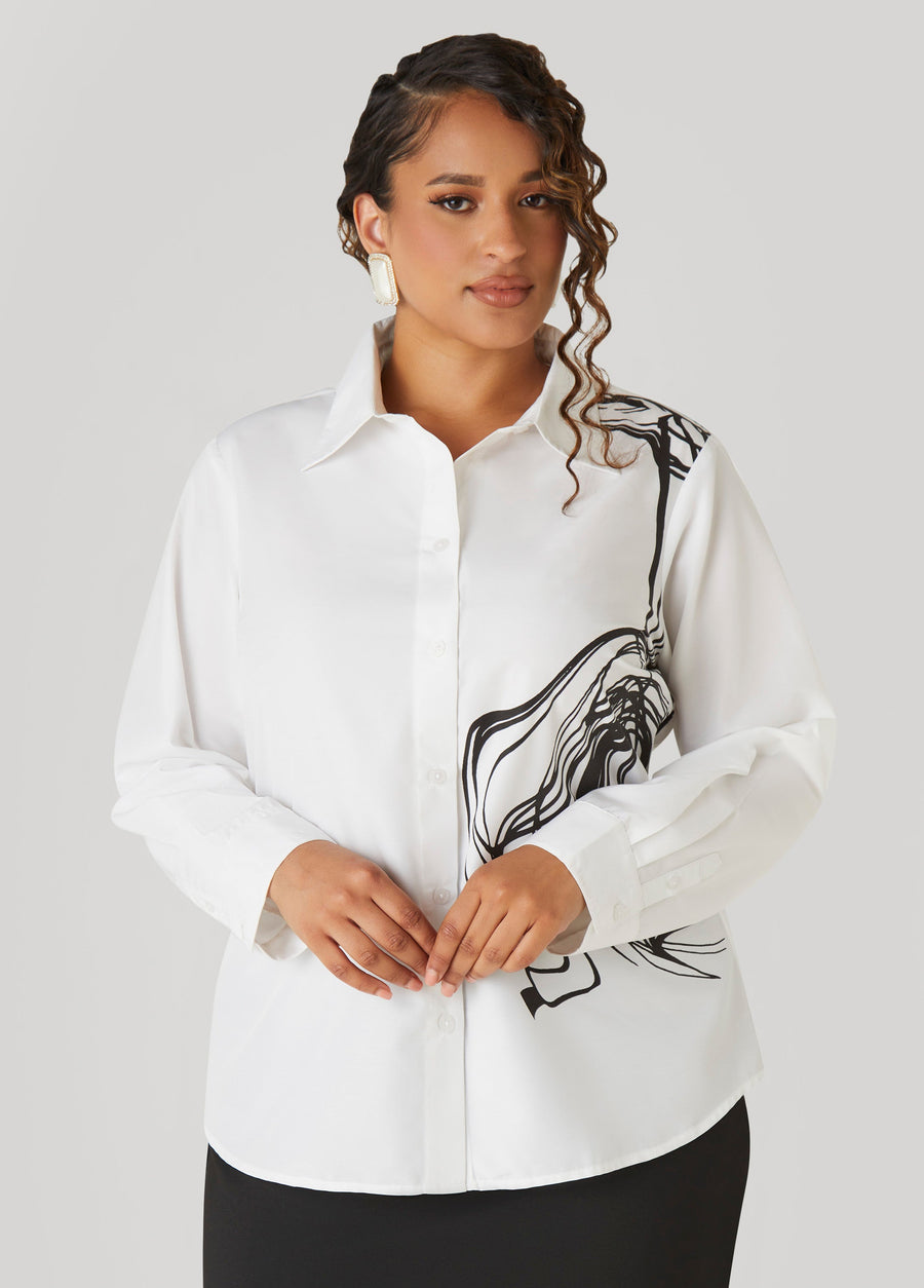 Plus Size Scribble Print Shirt