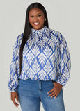 Plus Size Metallic Leaf Print Blouse