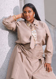 Plus Size Trendy Striped Shirt With Tie Suit Two Piece Matching Set