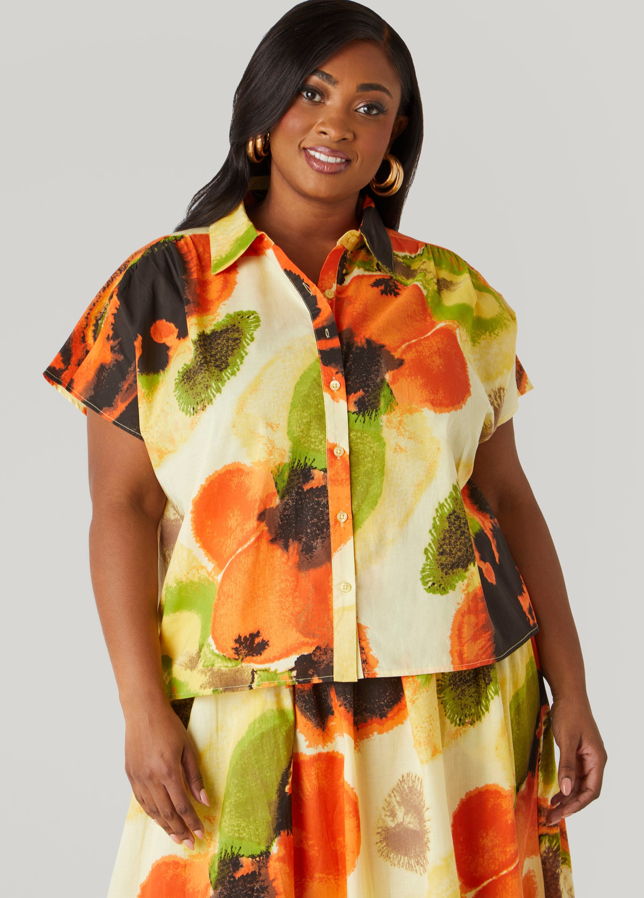 Plus Size Watercolor Cotton Shirt