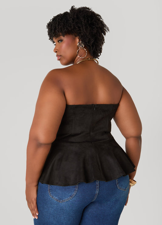 Strapless Faux Suede Peplum Top