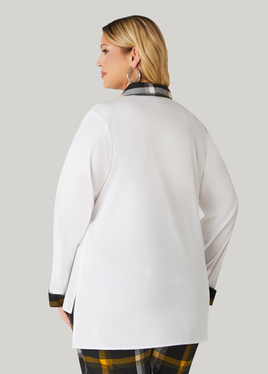 Plaid Trimmed Poplin Shirt