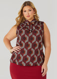Plus Size Tie Neck Geo Print Blouse