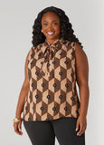 Tie Neck Geo Print Blouse