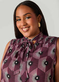 Geo Print Tie Neck Blouse