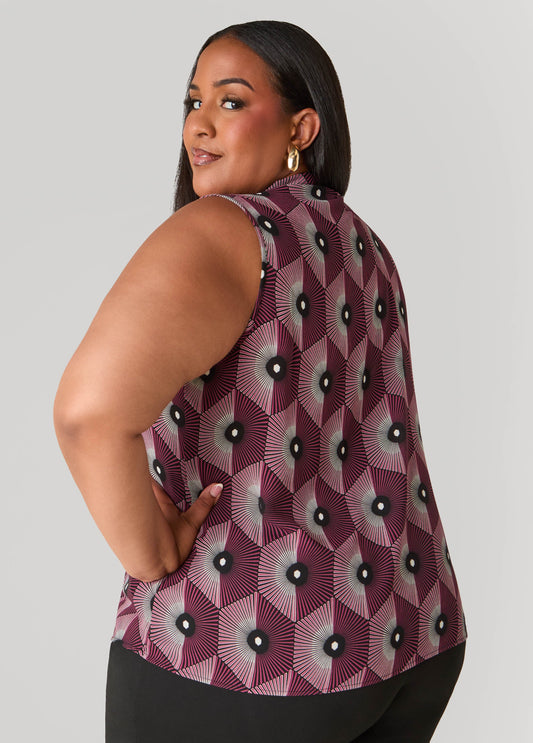 Geo Print Tie Neck Blouse