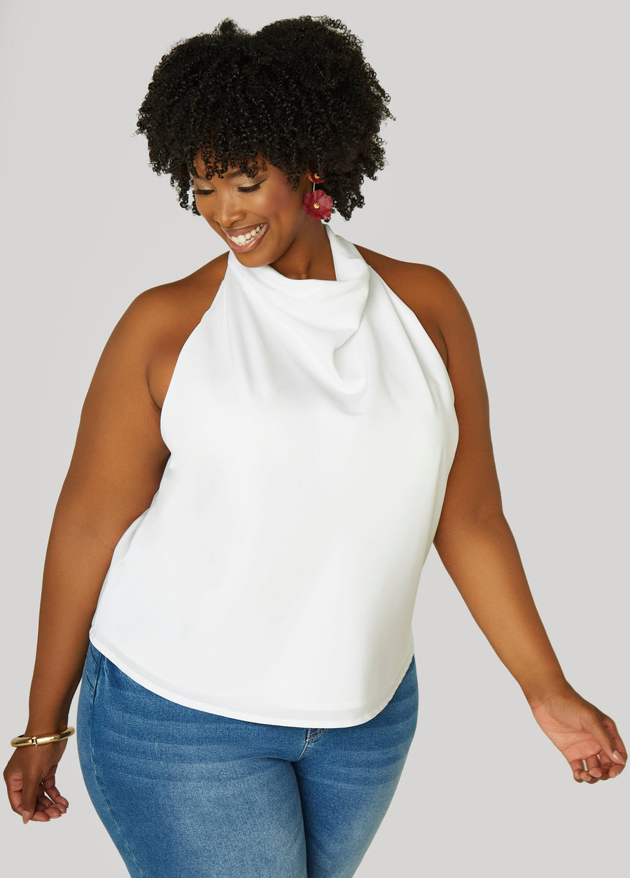 Plus Size Satin Cowl Neck Top