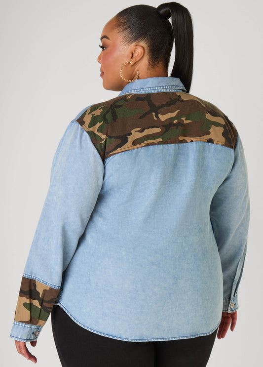 Camo Paneled Denim Shirt