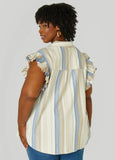 Striped Flutter Sleeve Blouse