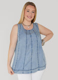 Plus Size Seamed Chambray Top