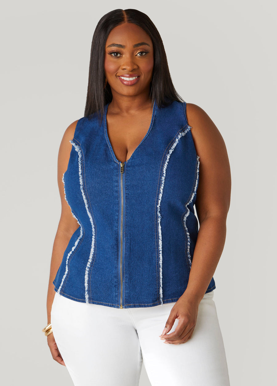 Plus Size Frayed Denim Top