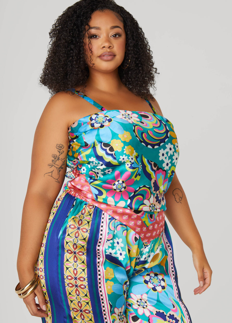 Plus Size Shirred Scarf Satin Top