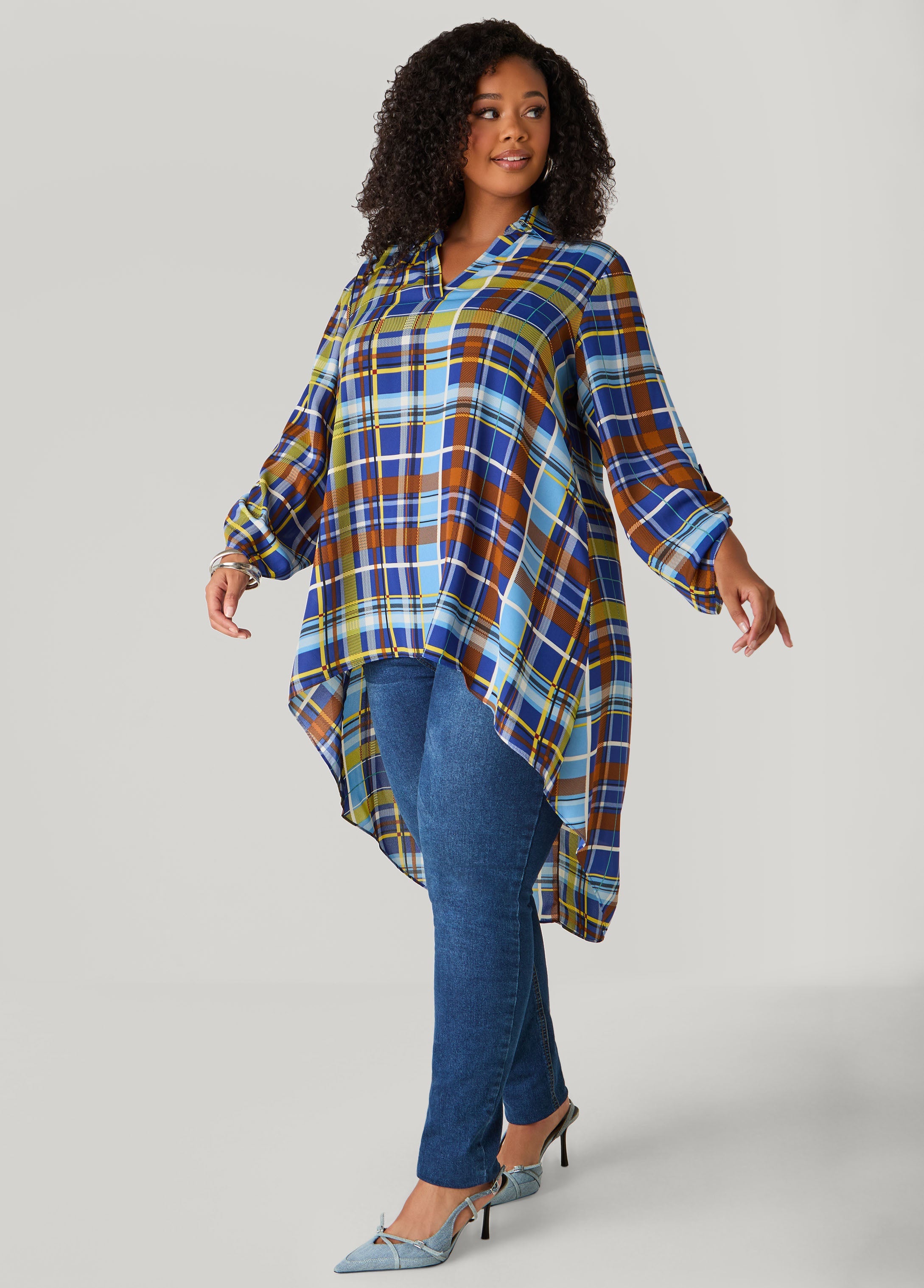 Plus Size Plaid Hi Low Shirt