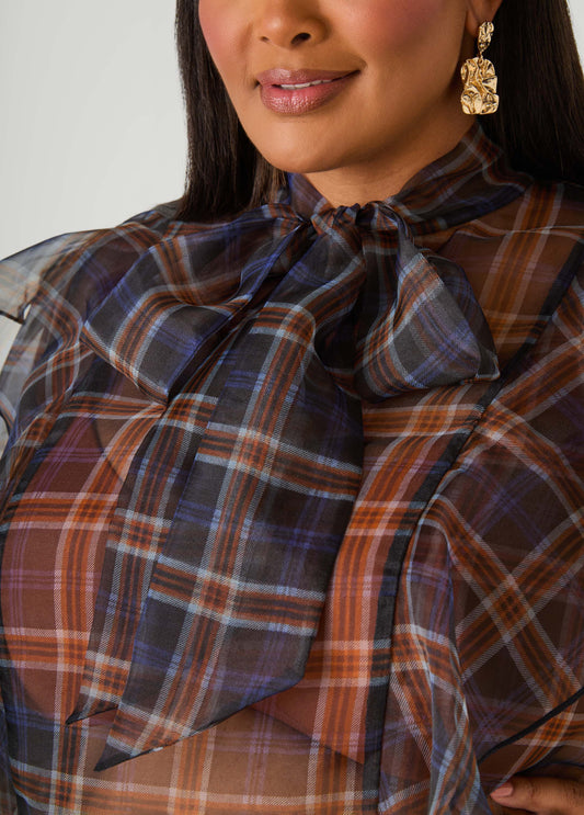 Plaid Organza Blouse