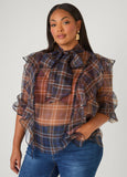 Plus Size Plaid Organza Blouse