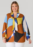 Plus Size Knotted Abstract Print Blouse
