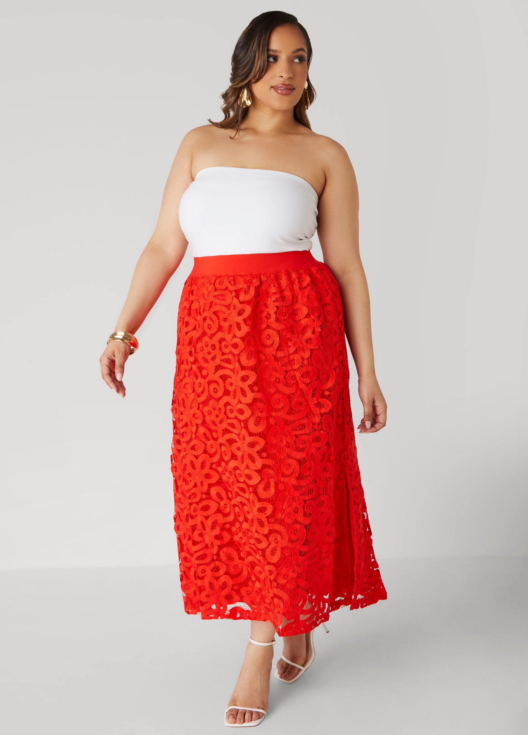 Plus Size Corded Lace Maxi Skirt