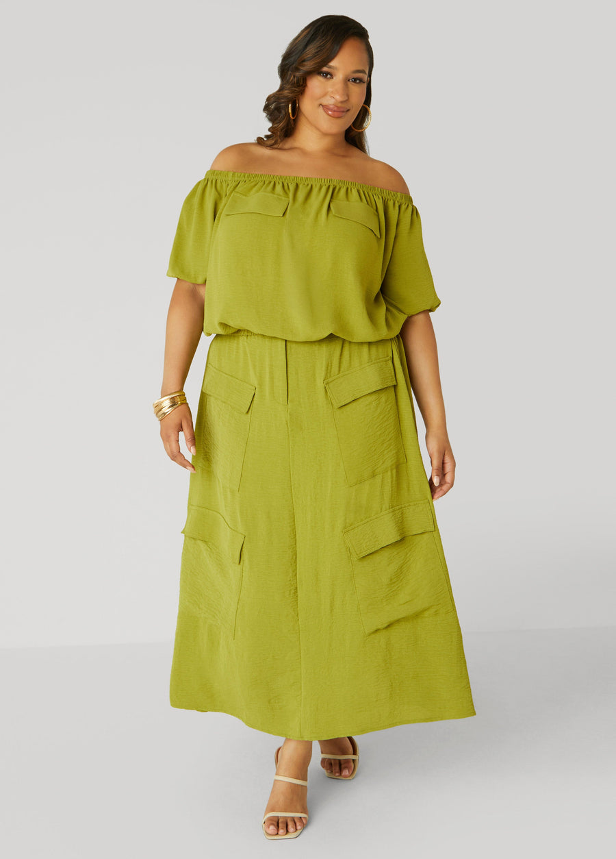 Plus Size Textured Maxi Cargo Skirt