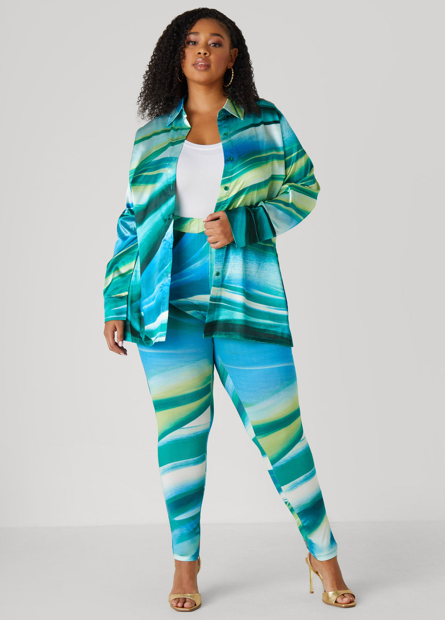 Plus Size Wave Print Leggings