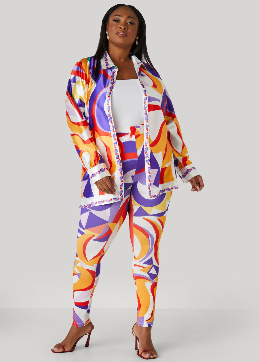 Plus Size Abstract Print Leggings