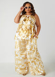 Plus Size Baroque Print Wide Leg Pants