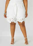 Plus Size Belted Floral Lace Shorts