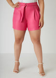 Belted Faux Leather Shorts