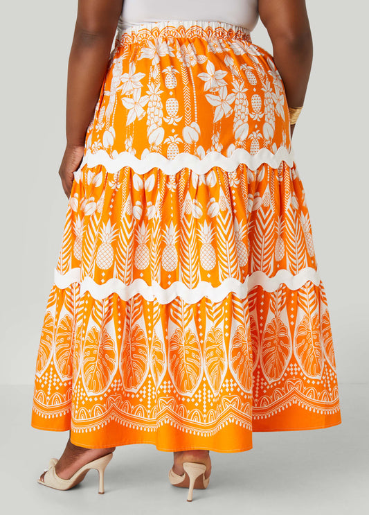 Ricrac Trimmed Floral Maxi Skirt