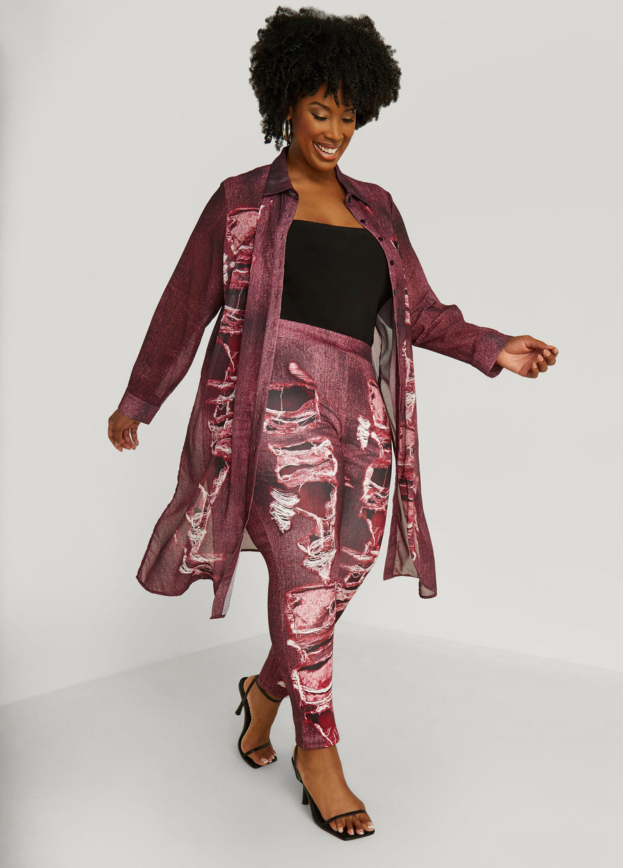 Plus Size Denim Print Leggings