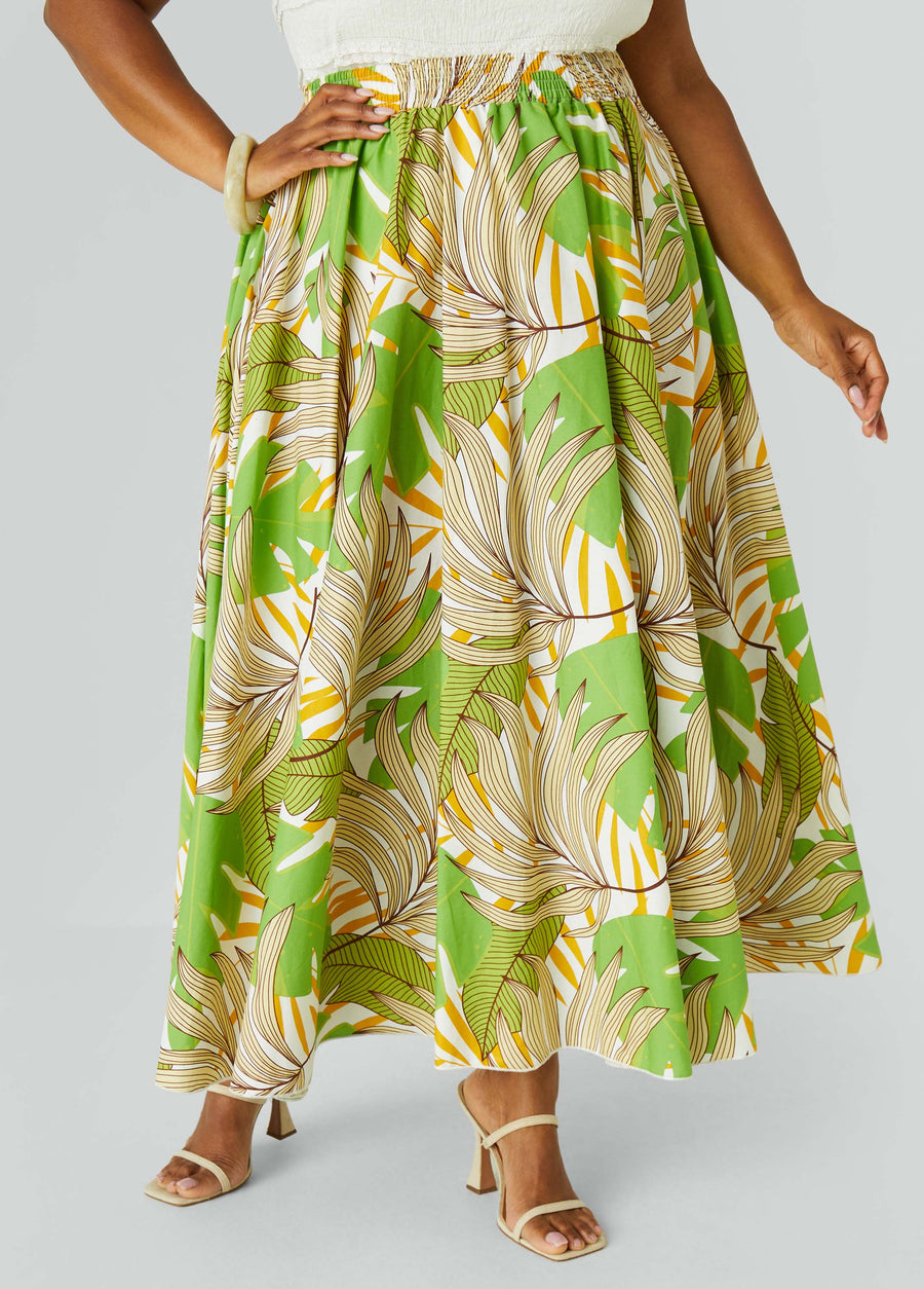 Plus Size Leaf Print Maxi Skirt
