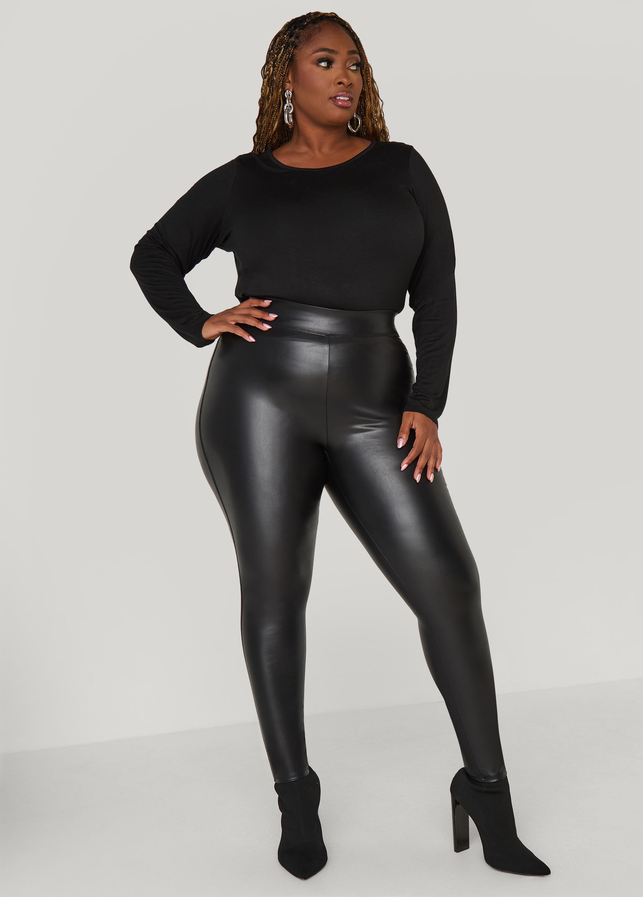 Plus Size Faux Leather Leggings High Waist Stylish Black Leather Pants