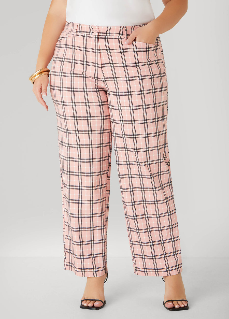 Plus Size Plaid High Rise Trousers