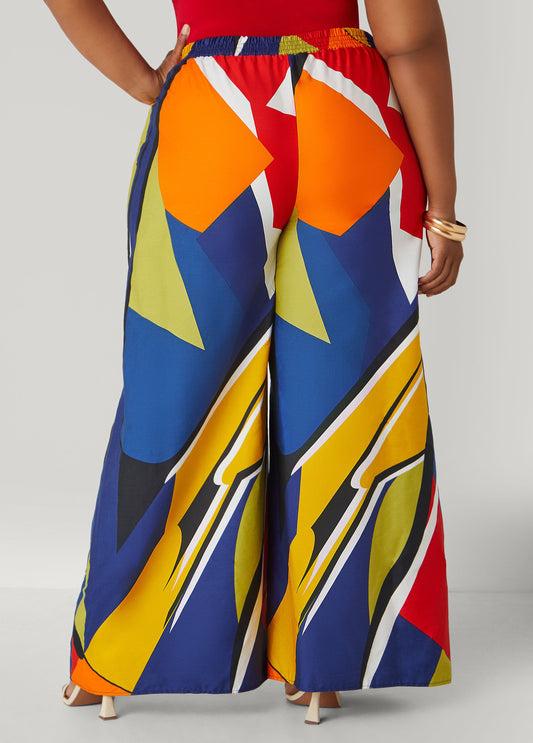 Face Print Wide Leg Pants