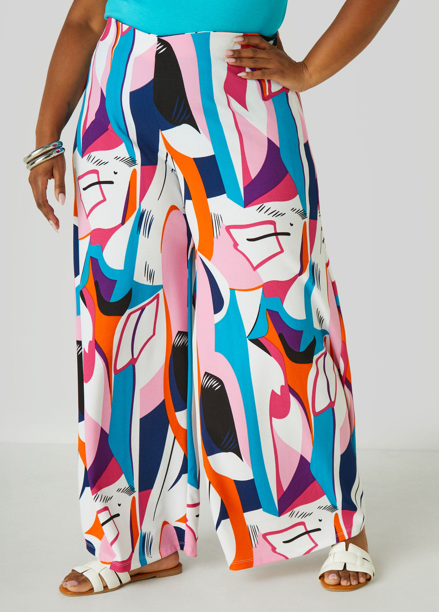 Plus Size Abstract Print Palazzo Pants