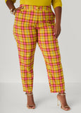 Plus Size Mid Rise Plaid Tapered Trousers
