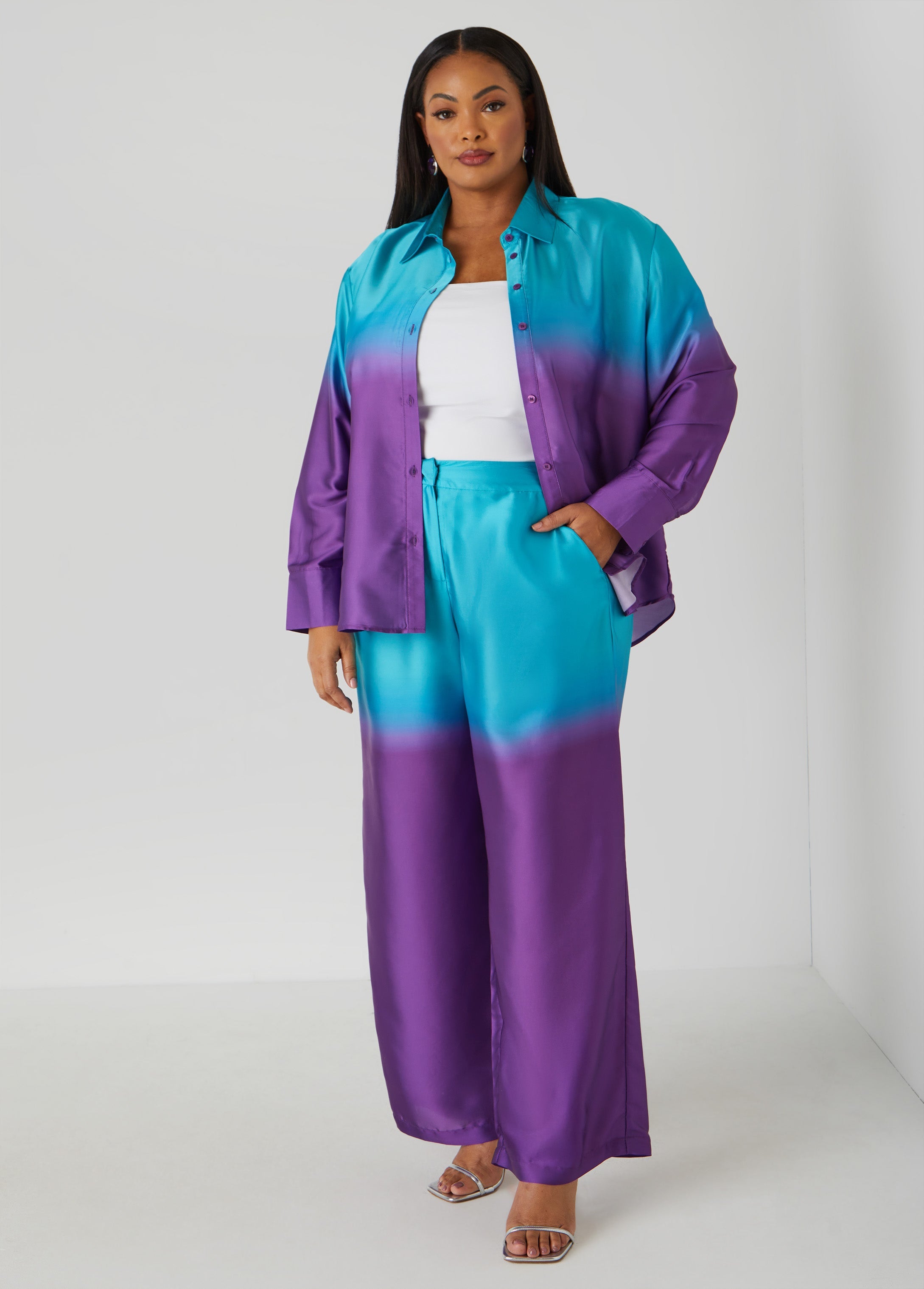 Plus Size Ombre Satin Wide Leg Pants