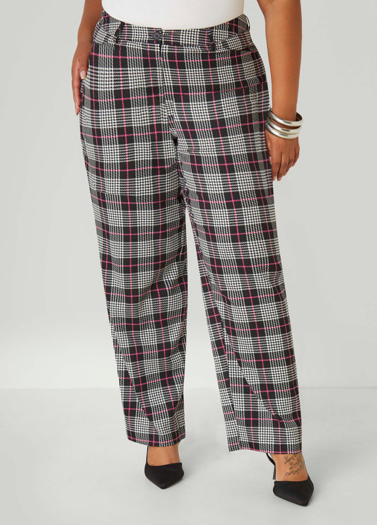 Plus Size Plaid Wide Leg Trousers