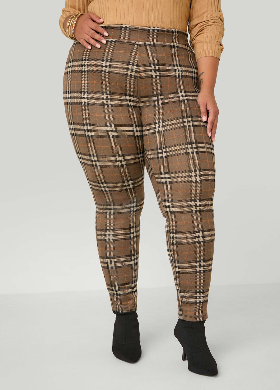 Plus Size Plaid Mid Rise Leggings