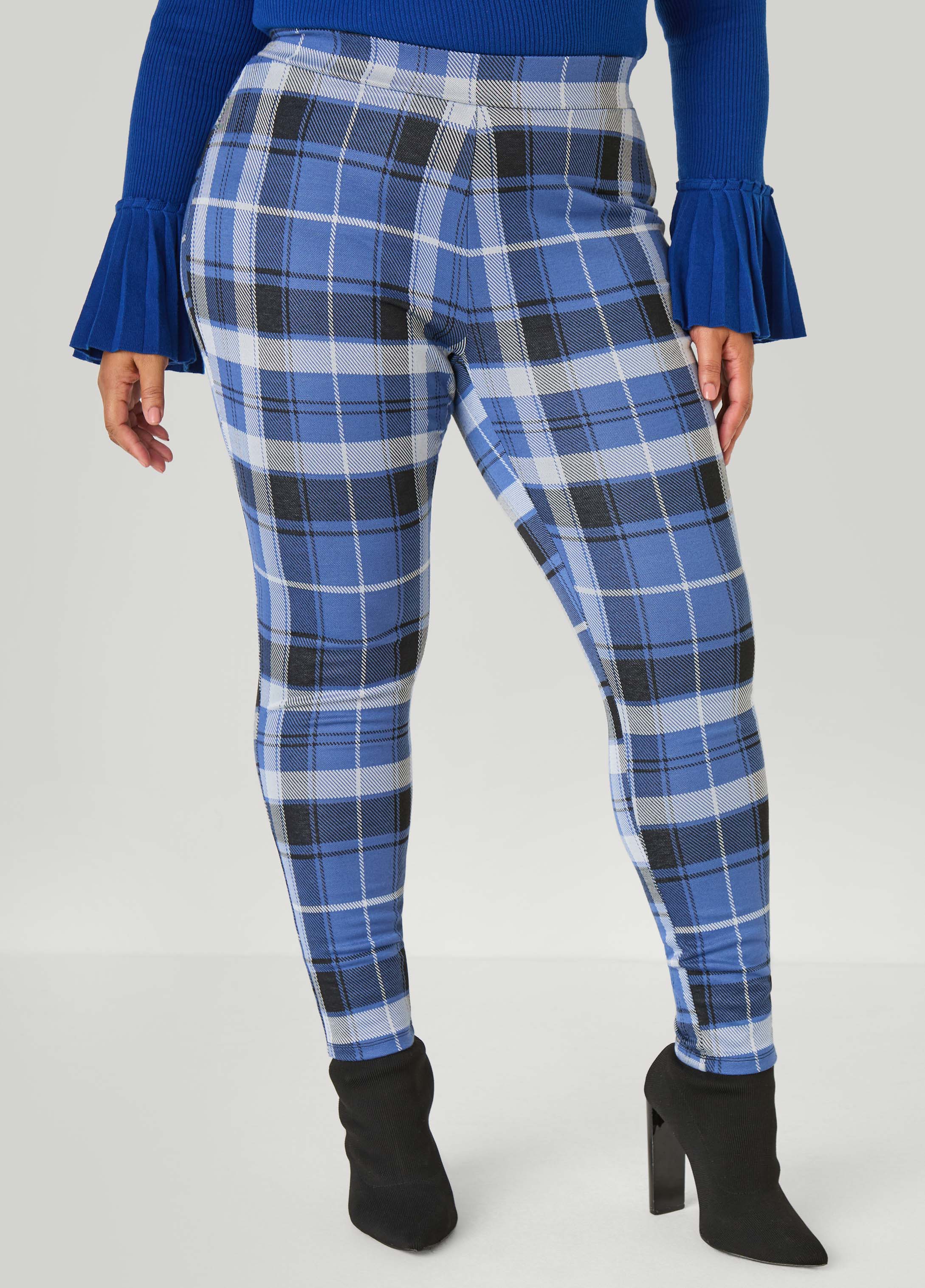 Plus Size Mid Rise Plaid Leggings