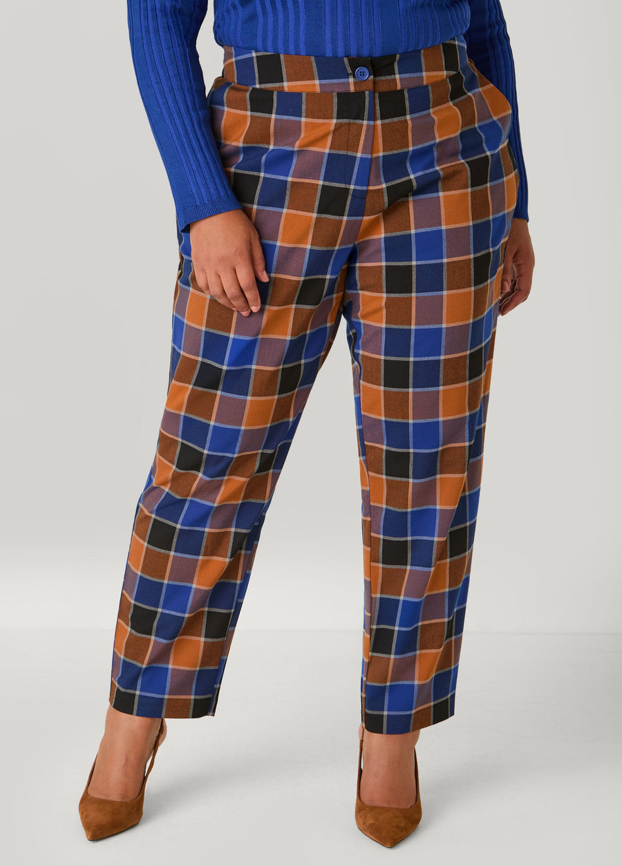 Plus Size Plaid Tapered Trousers