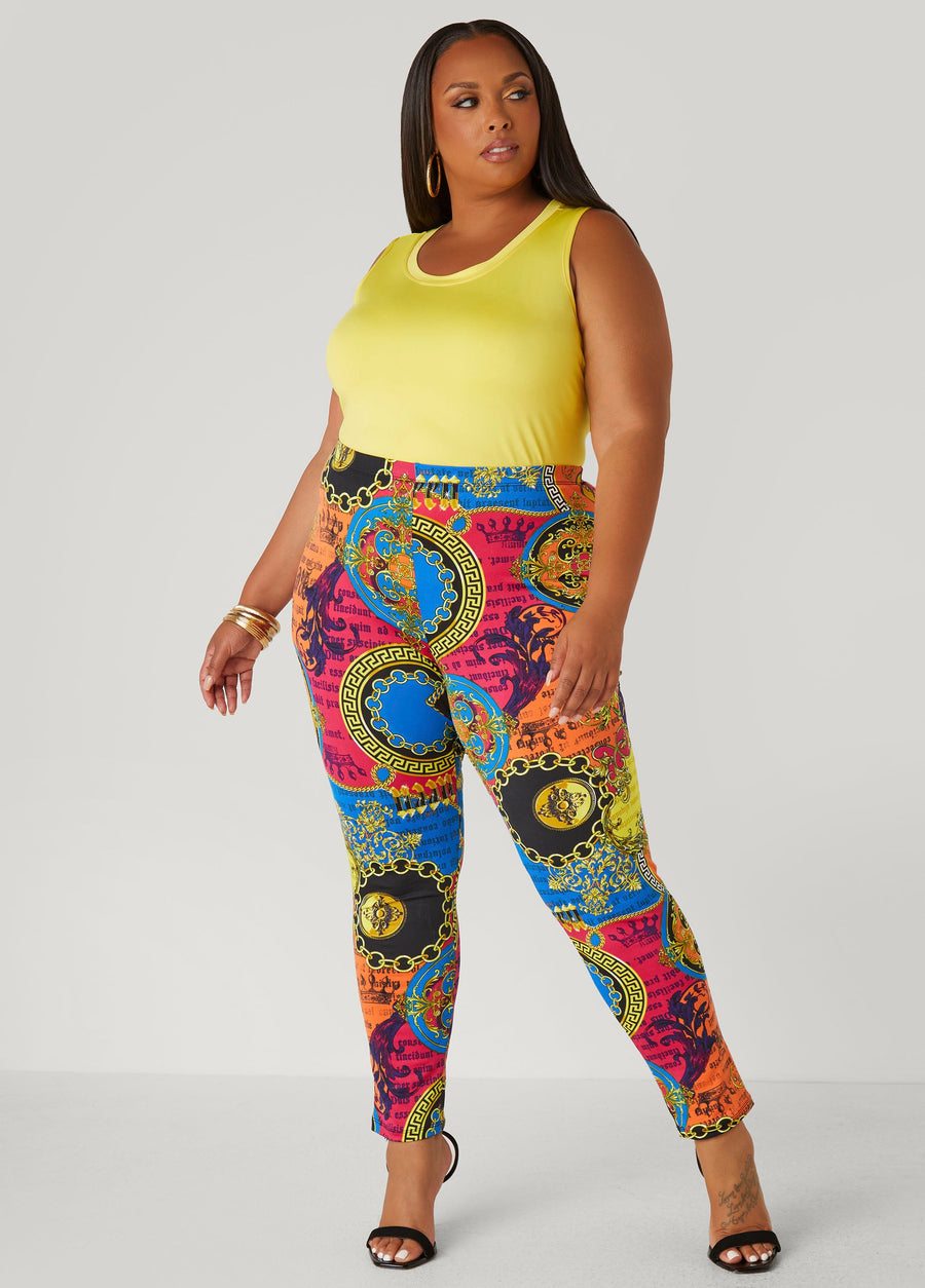 Plus Size Status Print Leggings