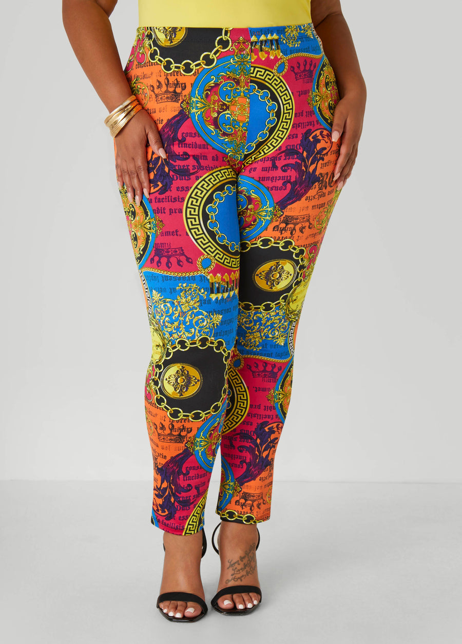 Plus Size Status Print Leggings