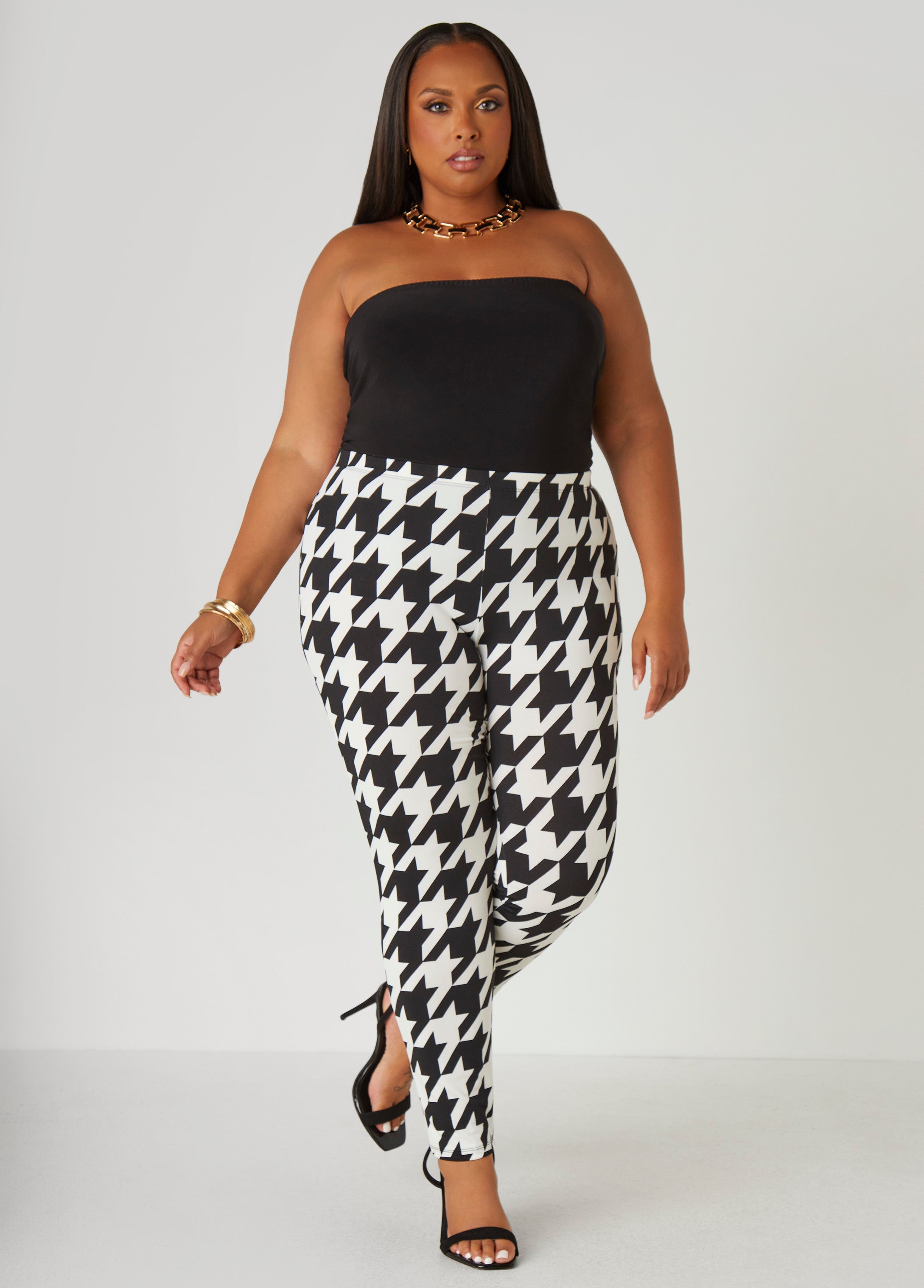 Plus Size Houndstooth Leggings