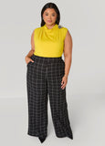 Windowpane Print Wide Leg Pants