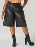 Pleated Faux Leather Shorts