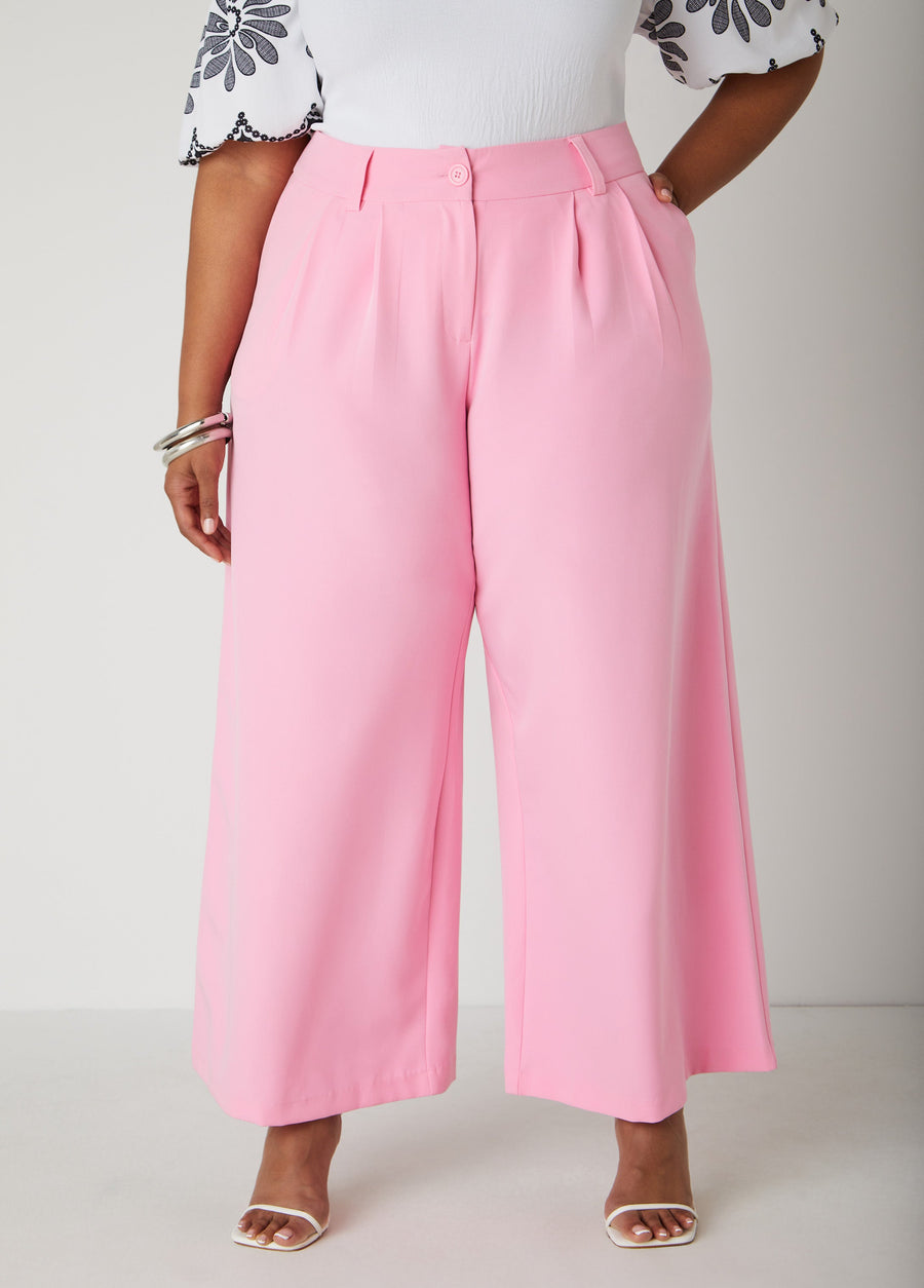 Plus Size Pleated Wide Leg Trousers