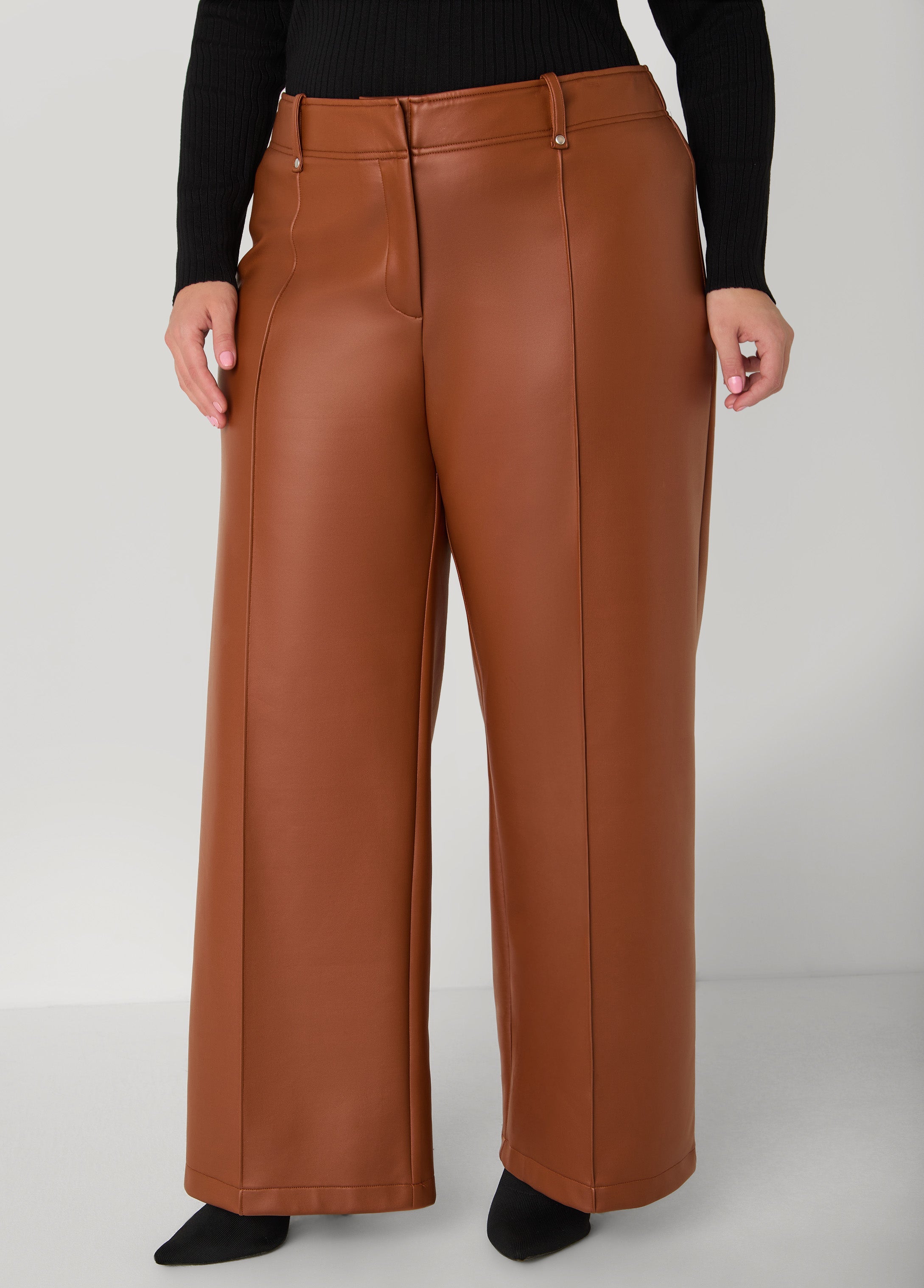 Plus Size Pintucked Faux Leather Pants
