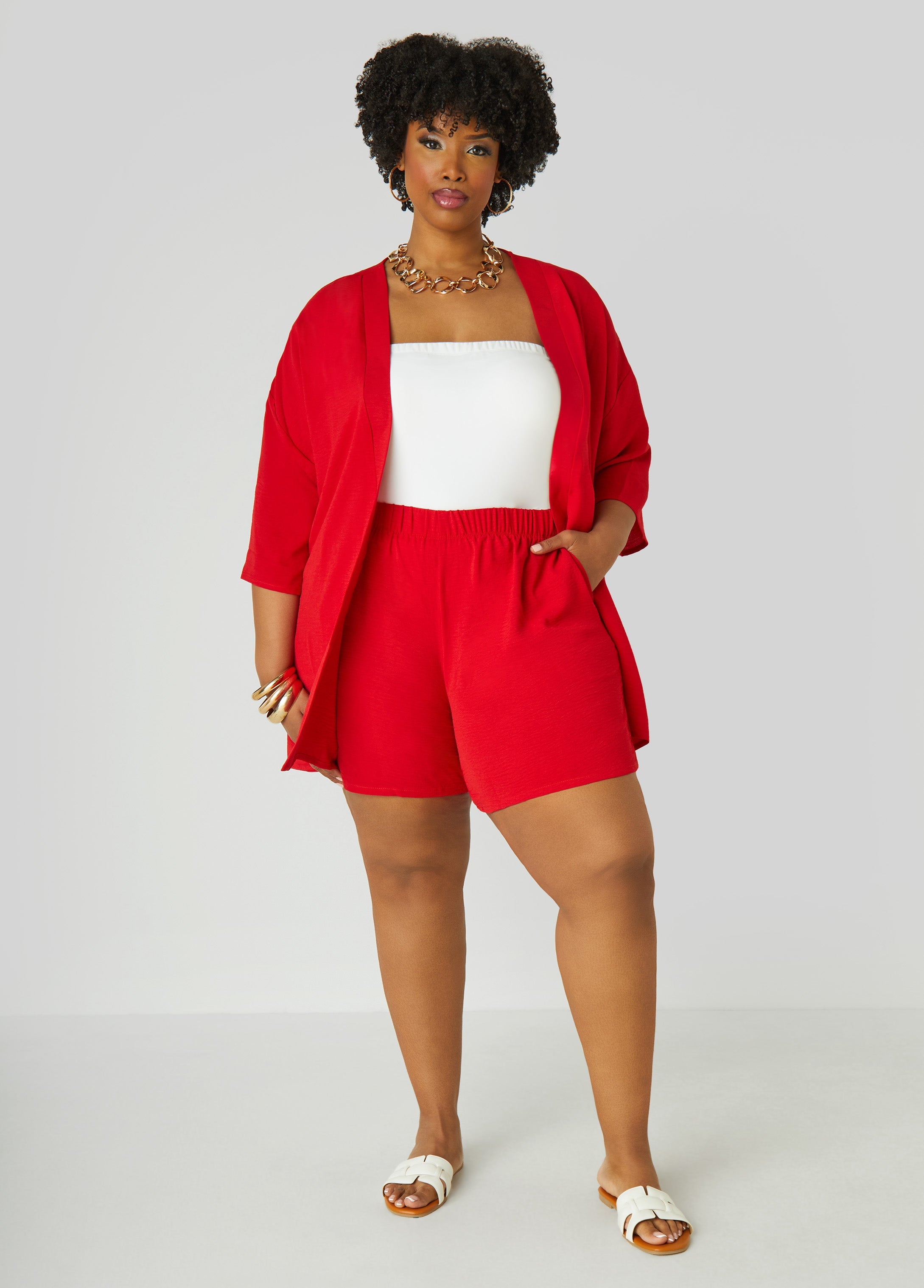Plus Size Textured Mid Rise Shorts